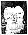 Very old photocopy of a photo of the headstone of Daniel Root Cox