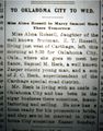 Apparent society article announcing the marriage of Samuel M. Heck to Alma Russel.
