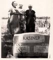 Katherine Arnetta Harris (far right) standing behind the grave of Beatrice Cox and Robert Franklin Kasiner - San Bois Cemetery, Kinta, Haskell Co., Oklahoma