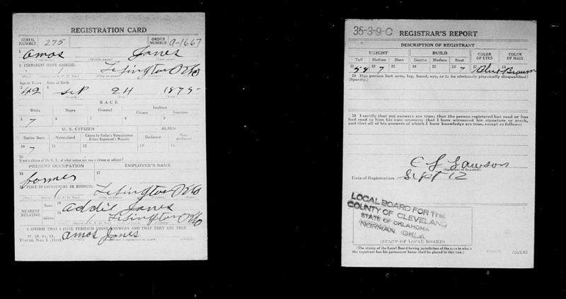 File:United States, World War I Draft Registration Cards, 1917-1918, Oklahoma, Cleveland County; D-Z, page 1036 of 3202.jpg