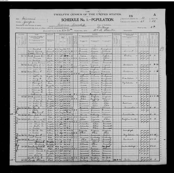 File:1900 U.S. Census - ED 61 Marion Township Carthage city Ward 4, Jasper County, Missouri, page 43 of 44.jpg