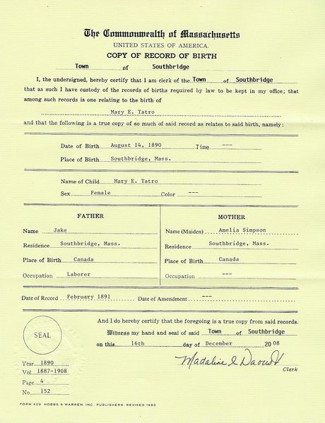File:Mary Elizabeth Tetrault Birth Record.jpg