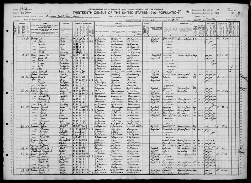 File:1910 U.S. Census - Summerfield, Le Flore, Oklahoma, Page 1 of 32.jpg