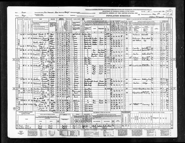 File:1940 U.S. Census - Ward 4, San Marcos, Justice Precinct 1, Hays, Texas, Page 10 of 21.jpg