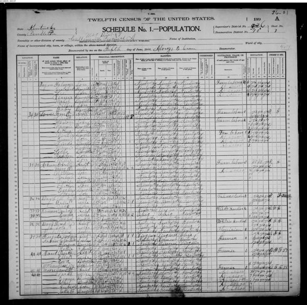 File:1900 U.S. Census - ED 70 Magisterial District 7, Callensville, Precinct A, Pendleton, Kentucky, page 5 of 29.jpg