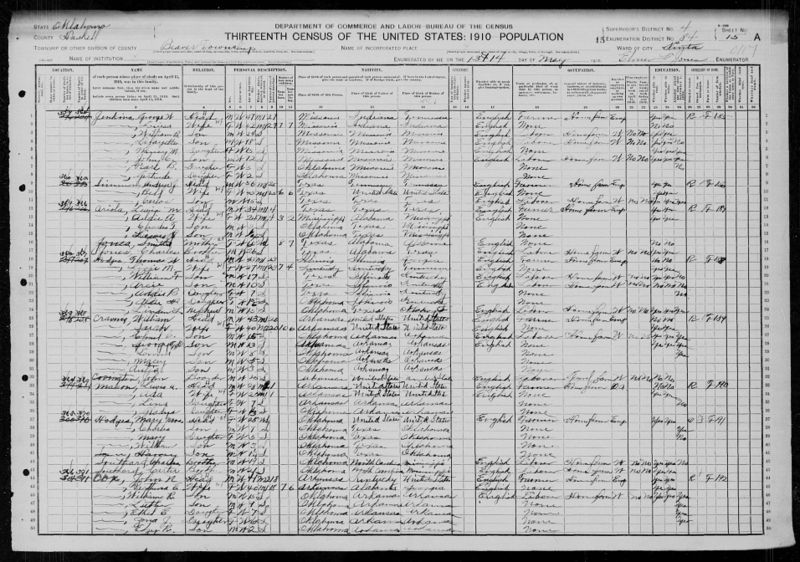 File:1910 U.S. Census - ED 84, Beaver, Haskell, Oklahoma, Page 29 of 50.jpg