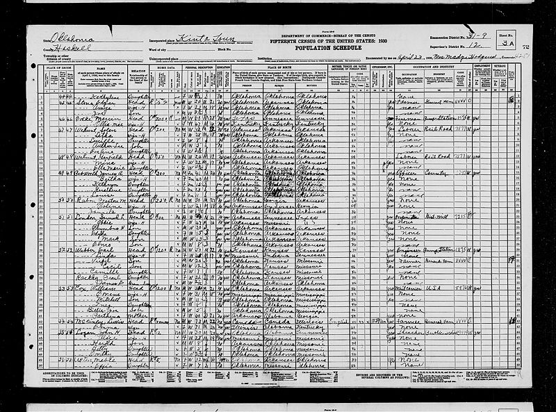 File:1930 U.S. Census - 0009, Kinta, Haskell, Oklahoma, Page 5 of 6.jpg
