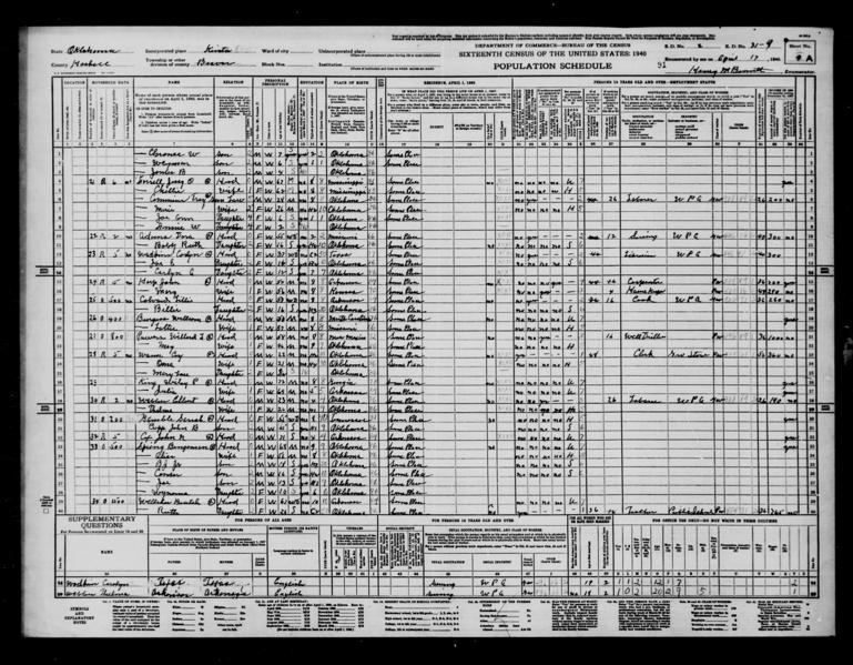 File:1940 U.S. Census - Kinta Town, Kinta, Haskell, Oklahoma, Page 3 of 7.jpg