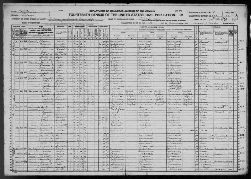 File:1920 U.S. Census - Tulare Ward 7, Tulare, California, Page 4 of 8.jpg